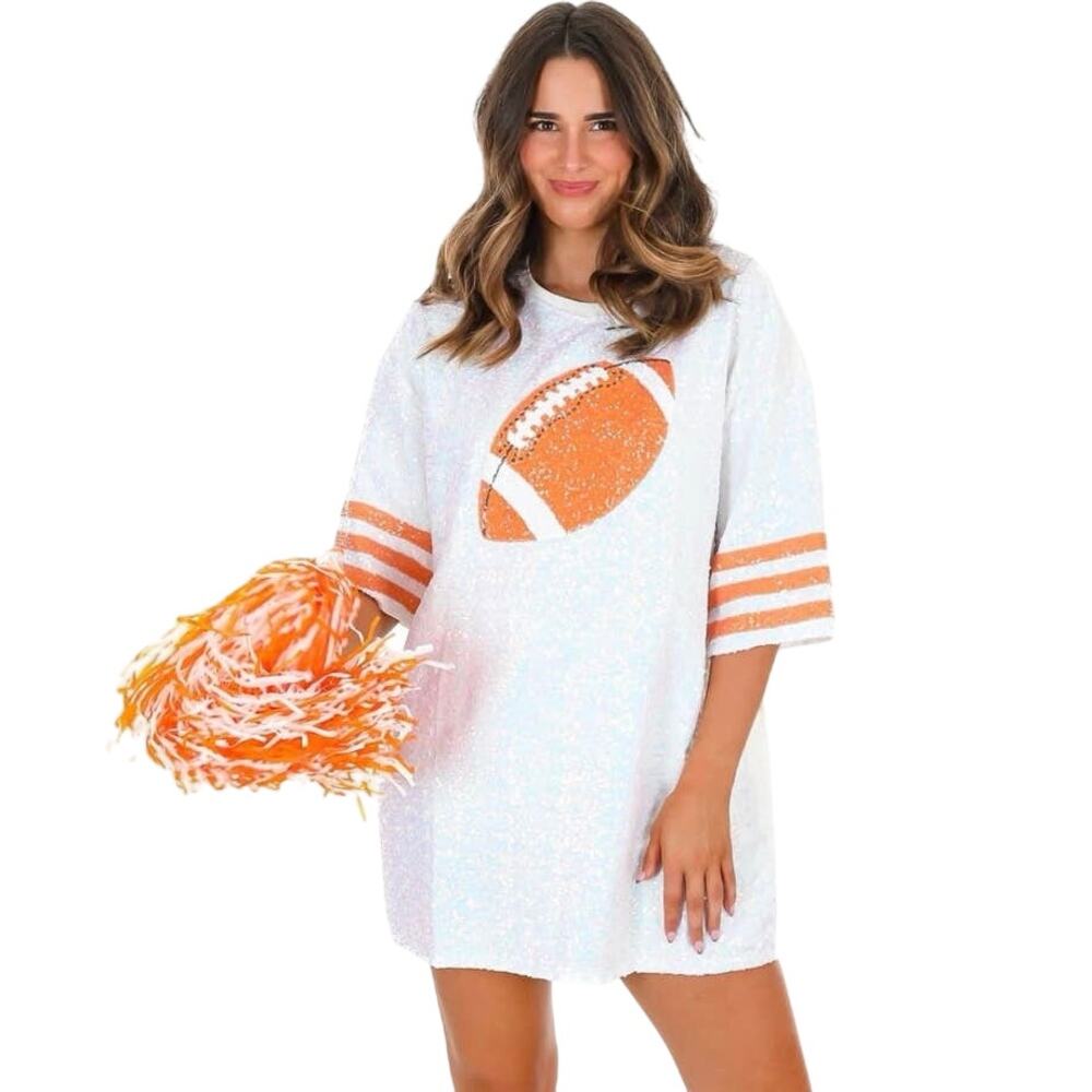 ♡ XL White Sparkle White Sequin Football Top Shirt